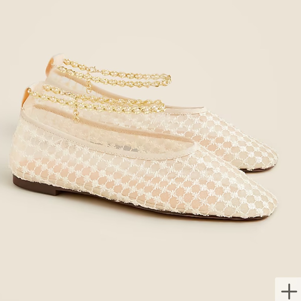 J.Crew Quinn sequin mesh square toe removable ankle-strap ballet flats